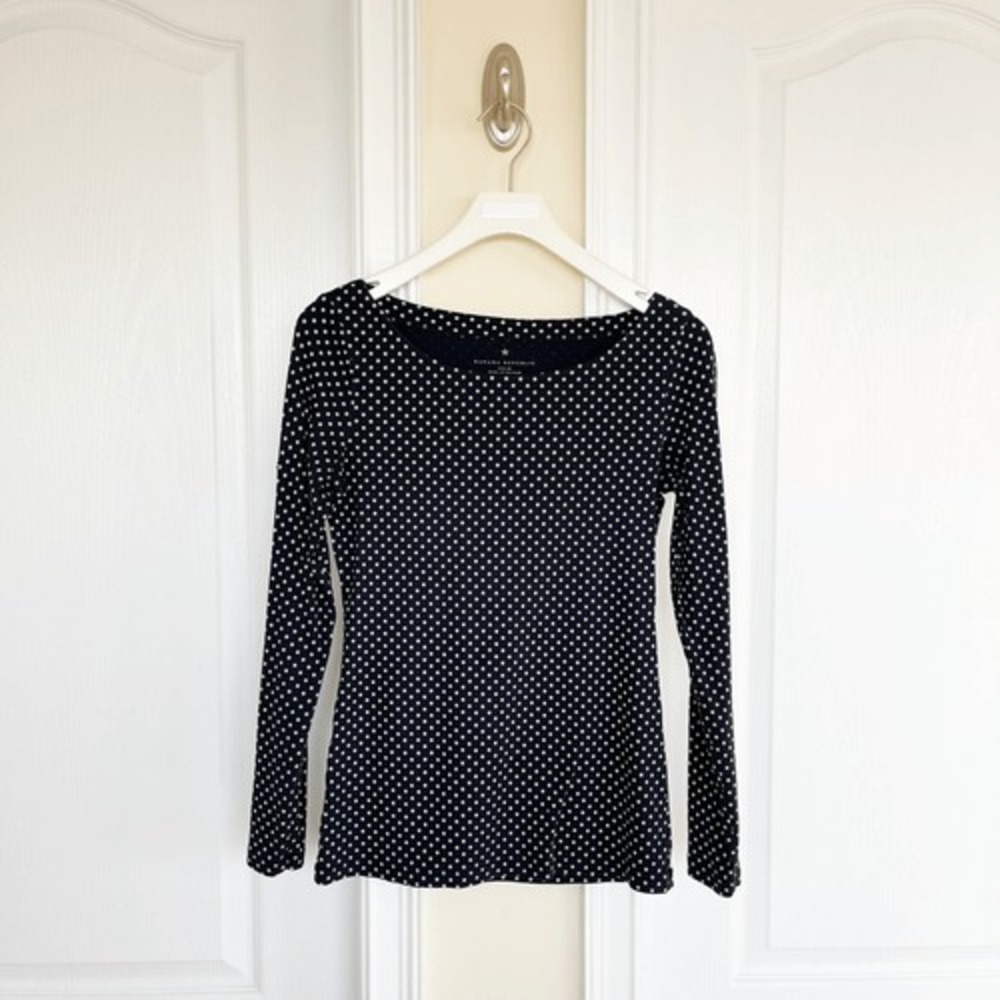 Banana Republic Size XS Pokadot Cotton/Spandex Round Neck Long Sleeve Top